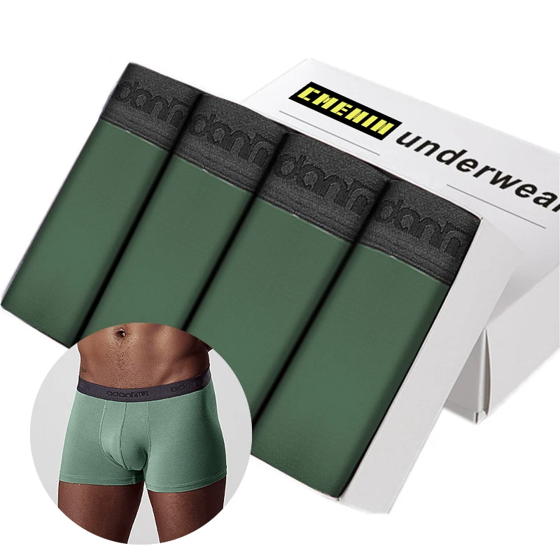 (4)AD306-Green 4 шт., боксеры, нижнее белье из модала, мужское нижнее белье, хлопковые боксеры, трусы, дышащие боксеры, шорты для мужчин, Cueca, мужские трусы, боксеры, шорты - Цвет: (4)AD306-Green