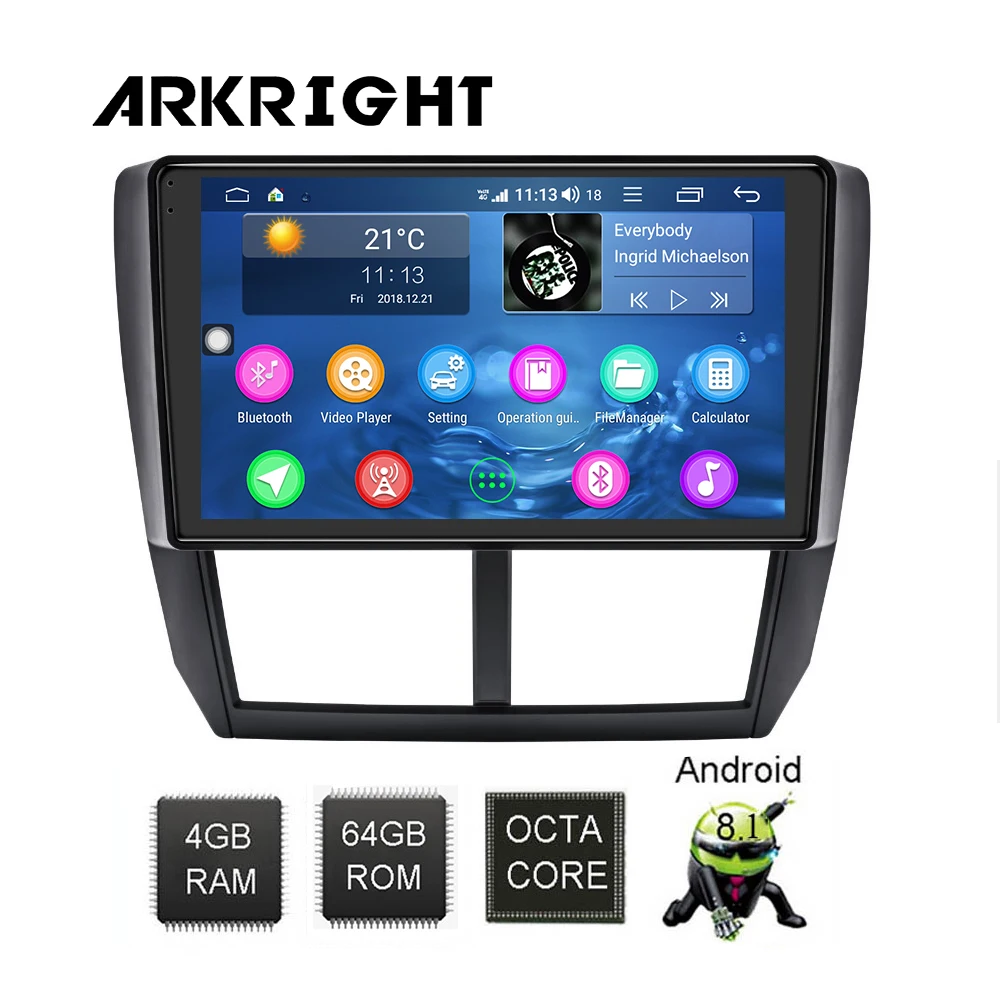

ARKRIGHT 9'' 1 Din 4+64GB Android Multimedia Video Player car radio GPS for Subaru Forester 2008-2012 4G/wireless Carplay/DSP