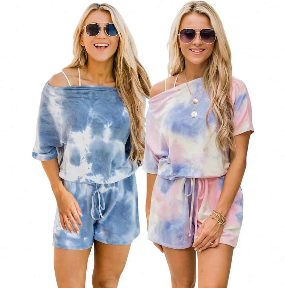 Women Casual Tie Dye Two Piece Set Matching Sets Short Sleeve Oversized Tshirt Band Shorts Set Tracksuits The 2021 Summer New