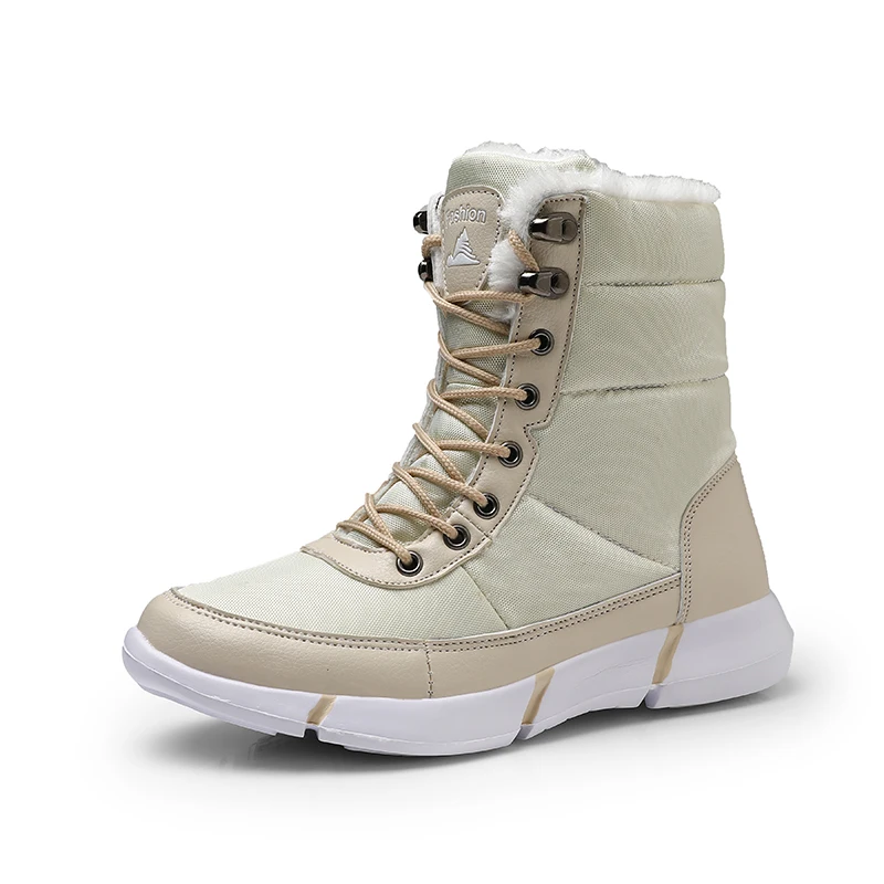 STS/женские зимние ботильоны теплая водонепроницаемая хлопковая обувь на меху, удобная уличная Нескользящая прогулочная обувь размера плюс - Цвет: white