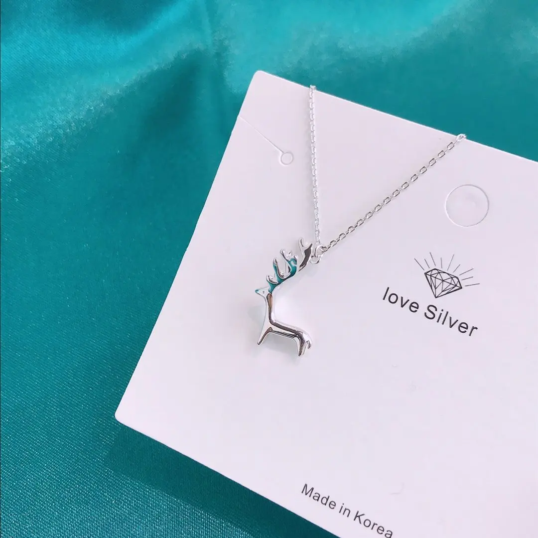 

Whole 100% 925 Sterling Silver Charming Cute Deer Pendant Necklaces Lasting Shiny Big Antler Chain Exquisite Jewelry Fawn Choker