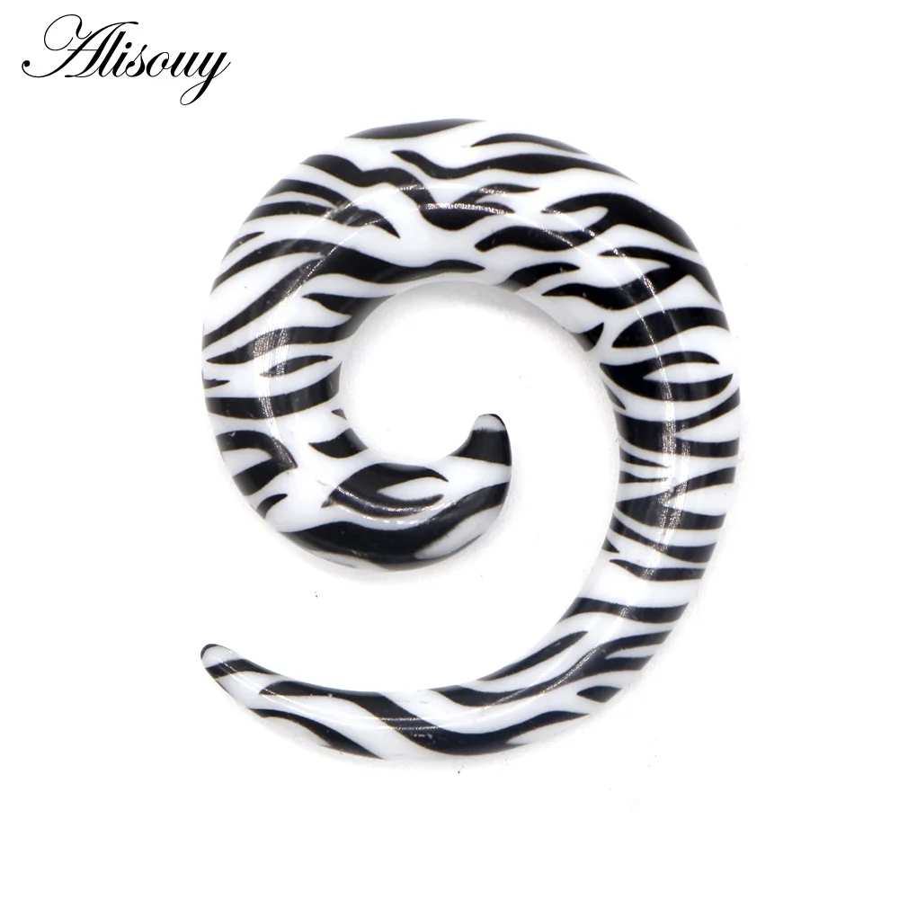 EM0158H Cream Zebra Alisouy 2 шт 1,2-30 мм акриловые спиральные ушные измерители поддельные ушные супинаторы растягивающие пробки туннели расширители мочки уха пирсинг ювелирные изделия - Окраска металла: EM0158H Cream Zebra