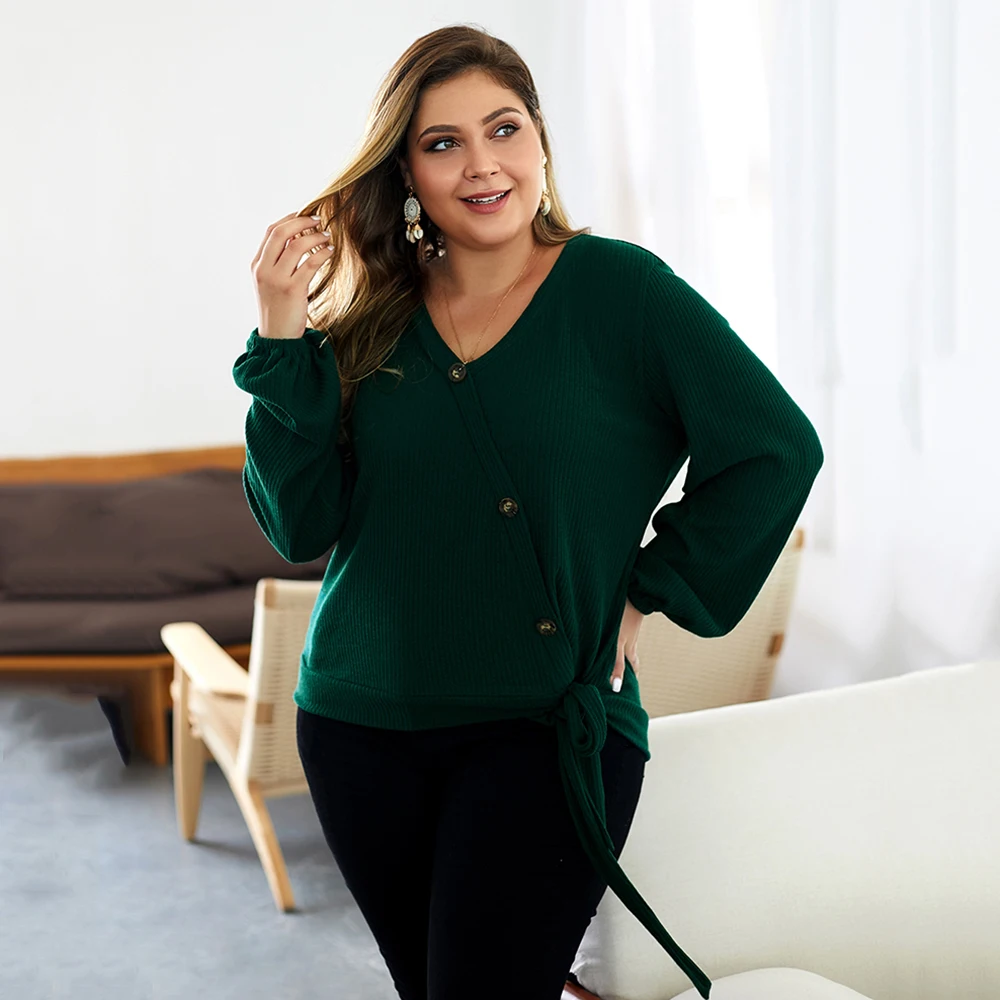 

Wipalo 2019 Autumn Winter Plus Size Women Pullover Sweater V-Neck Long Sleeve Loose Top With Button Solid Knitted Casual Sweater