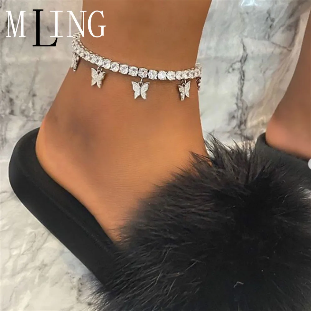 MLING Vintage Multi-color Alloy Animal Anklet Fashion Claw Chain Crystal Butterfly Anklet for Women