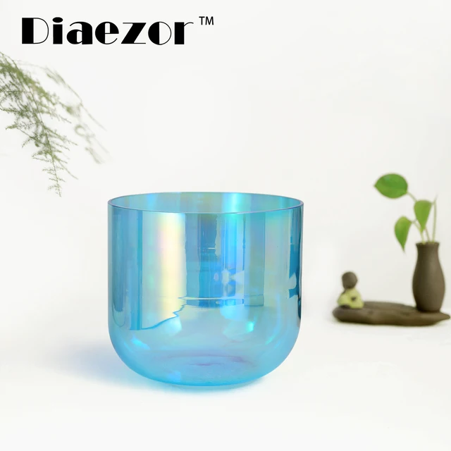 Diaezor 6 Inch 440Hz or 432Hz Colorful Cosmic Clear Chakra Alchemy magic Blue Quartz Crystal Singing Bowl for Sacred Meditation