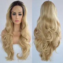 Темный корень Омбре блонд объемная волна синтетический парик на кружеве термостойкие волокна волос Средняя часть естественная линия волос для женщин парики