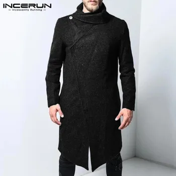 

INCERUN Winter Men Jackets Coats Long Sleeve Lapel Solid Streetwear 2020 Faux Woolen Fashion Casual Trench Mens Overcoat S-5XL 7