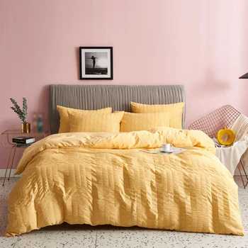 

Fashion Seersucker Bedding Sets King Double Size Satin Comfortable Silk Single Bed Bedding Kit Quilt covers Pillowcases