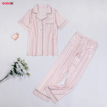 

Women Pajamas Sets 2Pcs Striped Sleepwear Summer Cloth For Women Cotton Women Homewear Casual Fashion 2020 New Arrivals Hot Sale