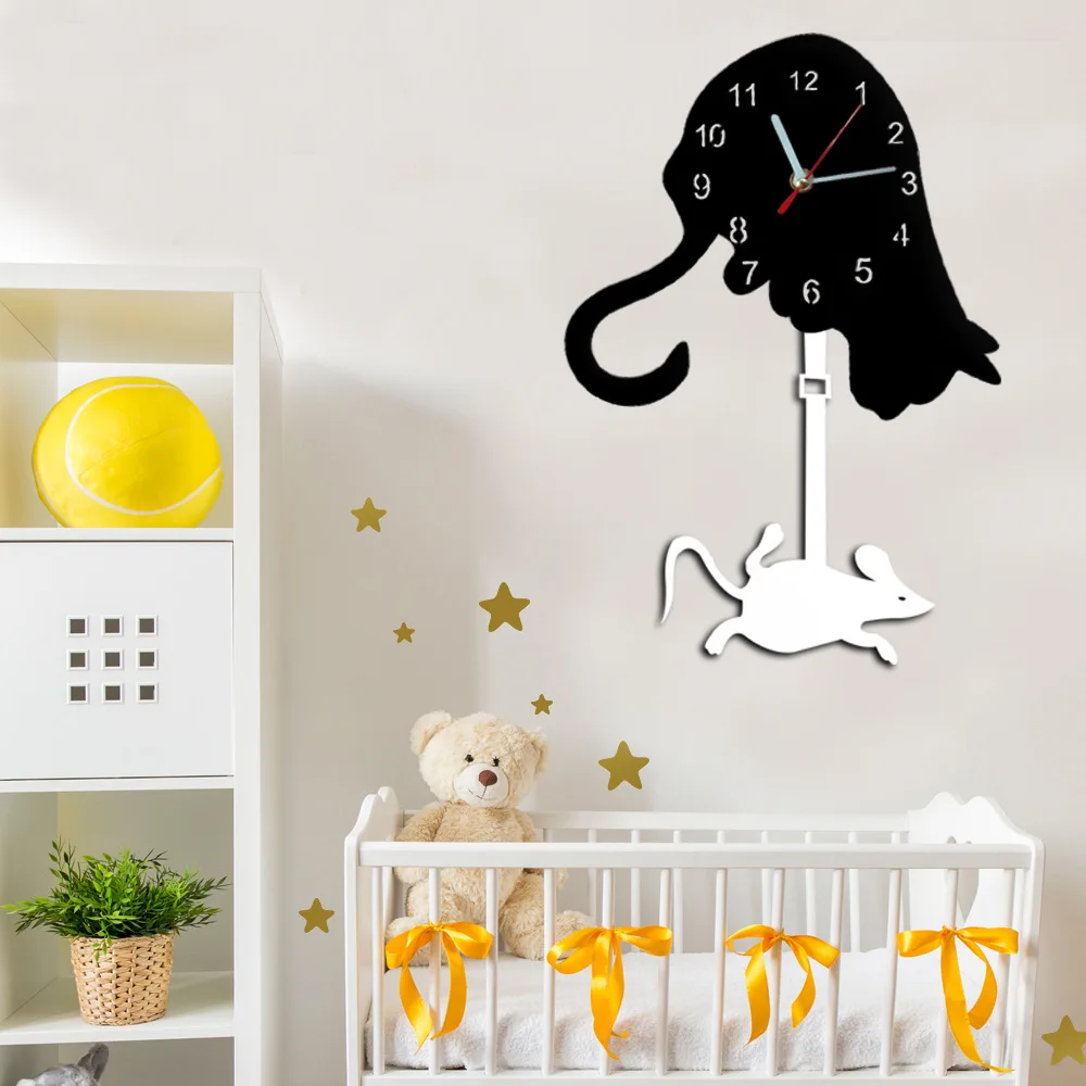 Креативные Акриловые Детские Кварцевые часы «сделай сам» Sway Dynamic Tail Cute mouse настенные часы