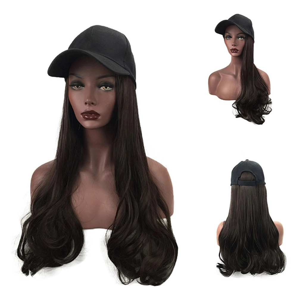 WomenGirl Long Curly Wig Synthetic Hairpiece Hair Extension with Baseball Cap женская бейсболка бренд protected screen for face