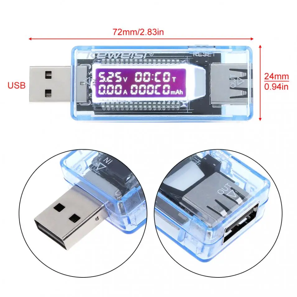 Portable Mini USB Voltage Current Capacity Detector with LCD Screen and USB Plug 
