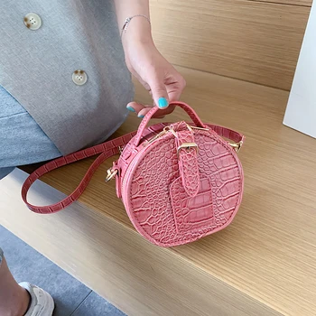 

Round Handbag Fashion Messenger Shoulder Bags For Women 2019 Crossbody Bag Classic Alligator Pattern Handle Purse Bolsa