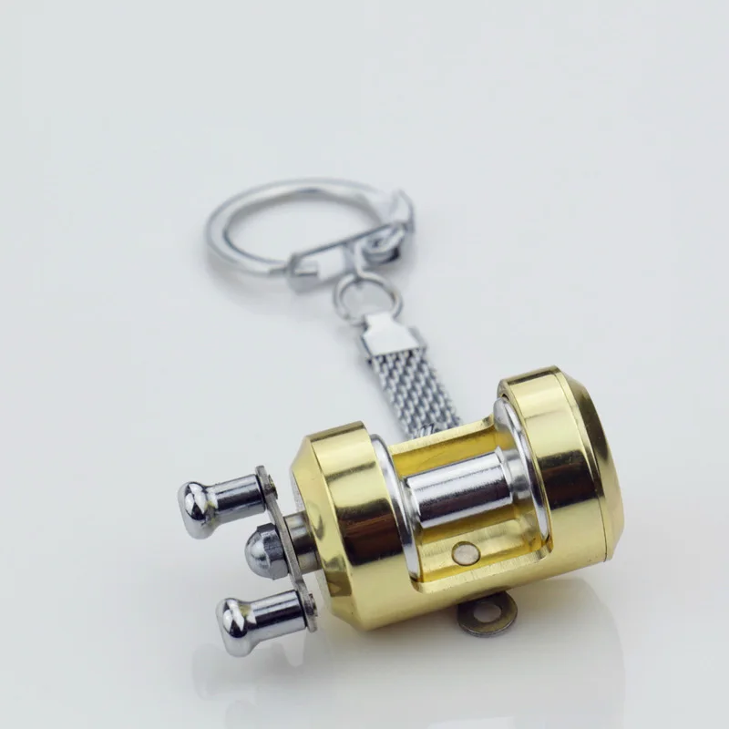 New Reel shaped keychain Full metal swingable Casting fishing reel gift