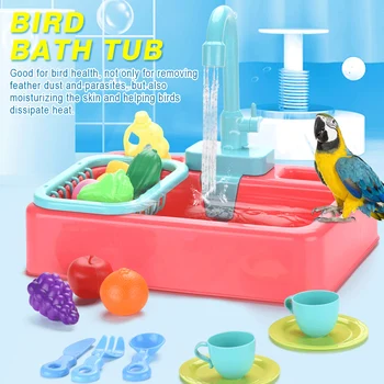 

With Faucet Toy Parrot Shower Home Bird Bath Tub Multifunctional Automatic Rotatable Feeder Circulation Parakeet Cockatiel