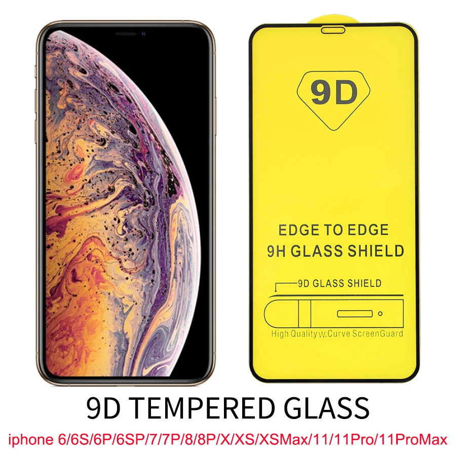100Pcs 9D Curved Tempered Glass For iphone 11 Pro Max Screen Protector X XR XS Max 6S Tempered Glass Film Movie For iphone 12