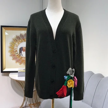 

Fashion V-neck Cardigan Women Casual Long Sleeve Knit Sweater Cardigan Autumn New Women Appliques Cardigan