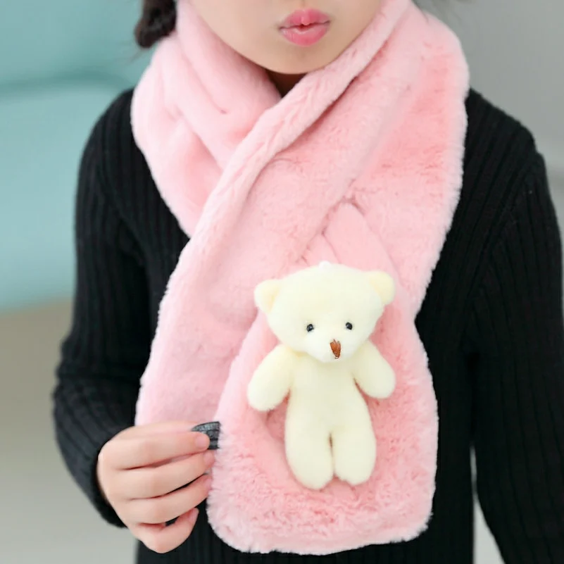 Intersection Shape Children's Ring Warm Winter Scarf Cute 3D Cartoon Bear Imitation Rabbit Fur Collar Echarpe Girl Boys Scarves