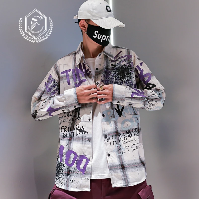 Мужская модная Свободная Повседневная рубашка в клетку стиле хип-хоп | одежда