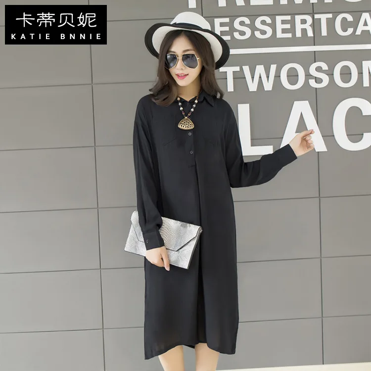 

Spring and autumn European and American cotton and linen fashion ladies plus size cardigan women's autumn shirt dresses forwomen