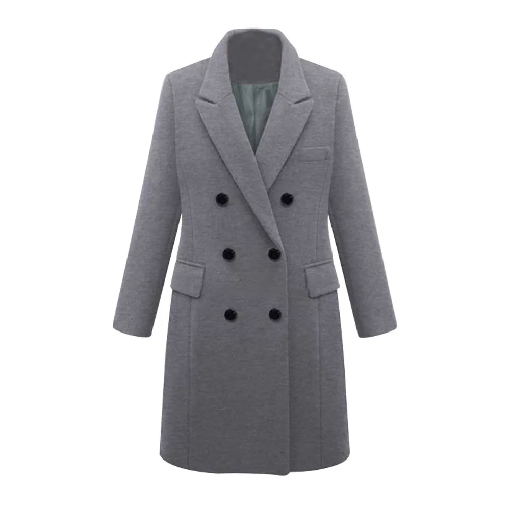 Женское зимнее шерстяное пальто с отворотом, Женское пальто из смесовой шерсти, утепленный Тренч, однотонное длинное пальто, верхняя одежда для женщин
