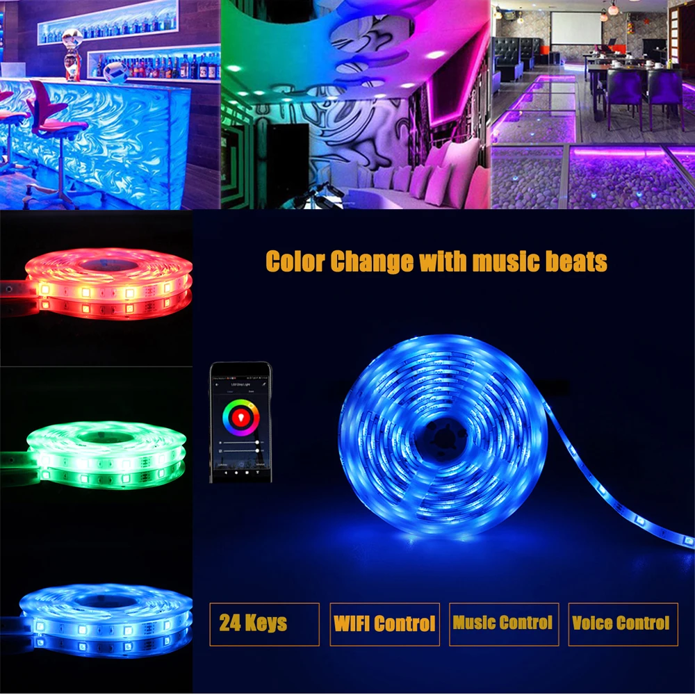 DIY цветной умный wifi музыкальный светодиодный светильник 5050 RGB Google Home Alexa Phone App