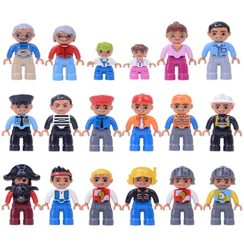 

6pcs/Set Large Particle Duploed Figures Family Series DIY Building Blocks Grand Father Dad Character Toys For Children Baby Gift