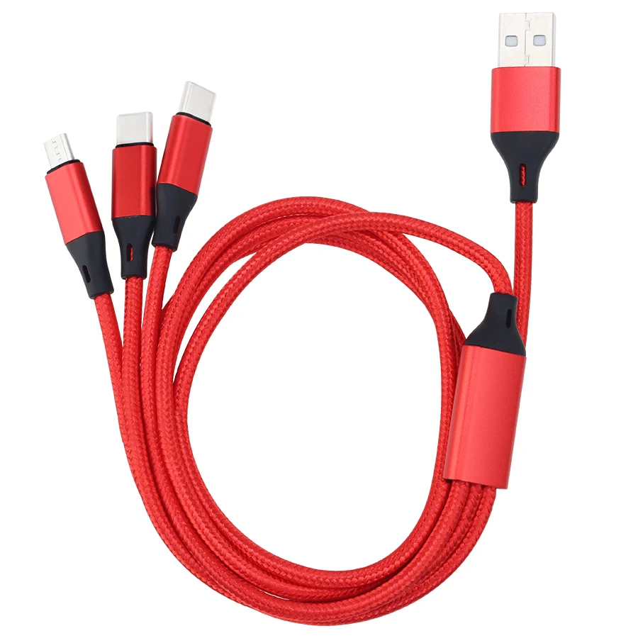 나일론 데이터 라인 3 인 1 케이블, 아이폰 안드로이드 c 타입 휴대 전화 다기능 Usb 원 드래그 3 데이터 충전 코드