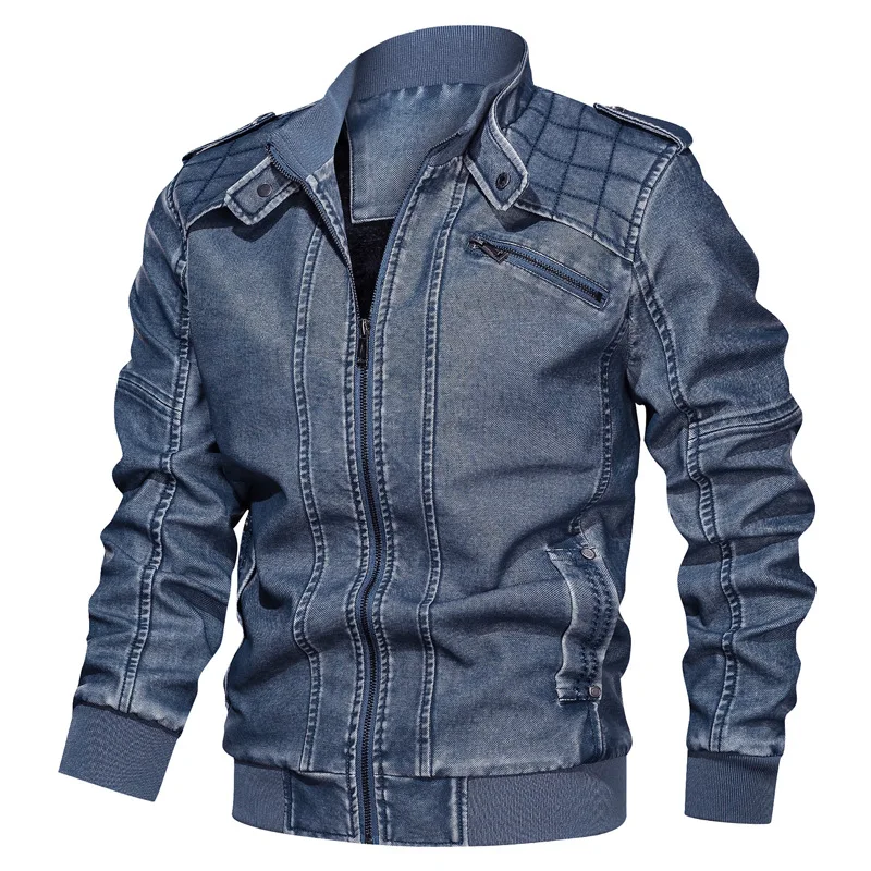 

2019 New PU Leather Jackets Men Slim Fit Casual Outwear Bomber Jacket Winderbreaker PU Motorcycle Jackets Male Coat Blue HX056