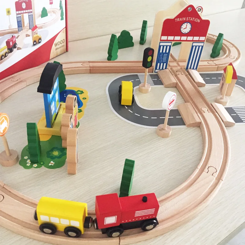 

Wood Camera Track 50 Pieces Wooden Small Train Small 8-Word Rail DIY Educational Assembled Toys