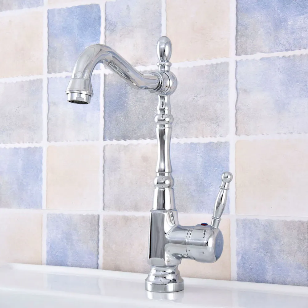 Bathroom Sink Basin Faucet / Single Hole Deck Mounted Polished Chrome Brass Ceramic Handle Swivel Spout Mixer Taps tsf634