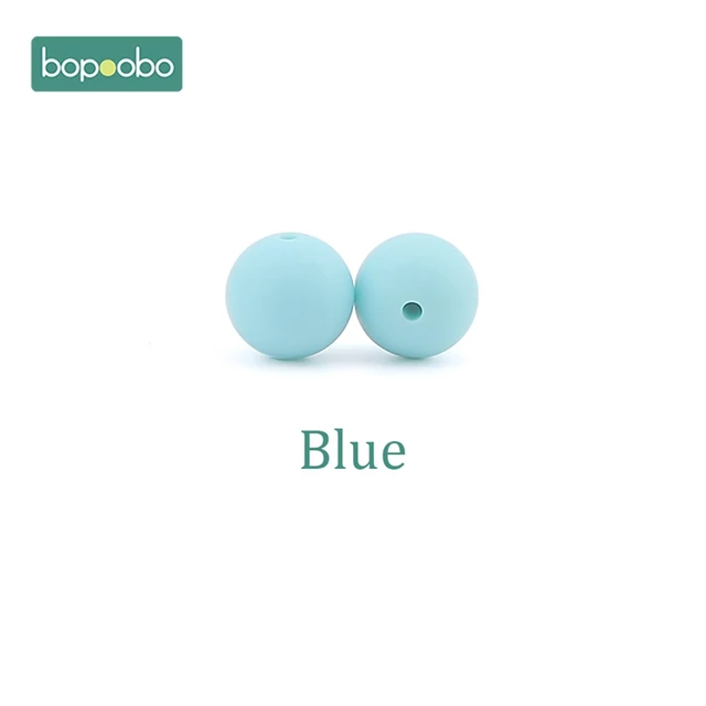 Bopoobo 15mm 10pc Silicone Beads Food Grade Silicone Baby Teething Products Chews Pacifier Chain Clips Beads Baby Teethers Blue