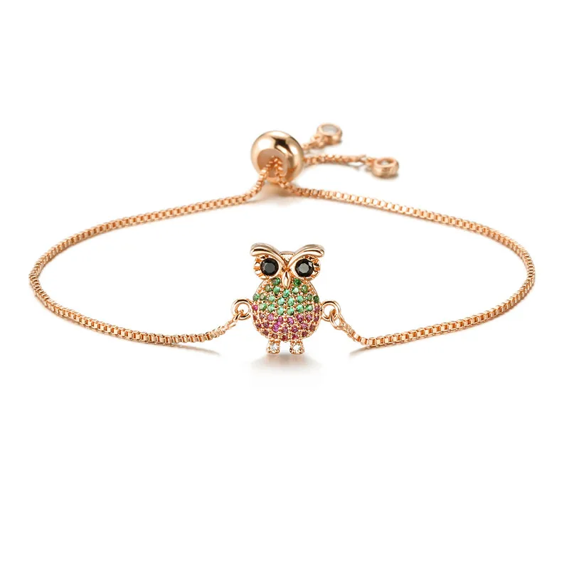 NEWBUY Trendy Blue Color Rope Life Tree Bracelet Cubic Zirconia Inlay Gold Color Owl Charm Bracelets For Women Girl Dropship - Окраска металла: NBSL383