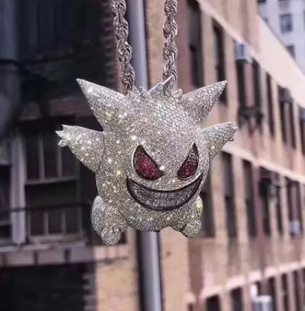 Хип-хоп Стильное мужское ожерелье Gengar Ожерелье Ретро хип-хоп подвеска с покемоном кубический циркон медное ожерелье ледяная цепочка мужской подарок