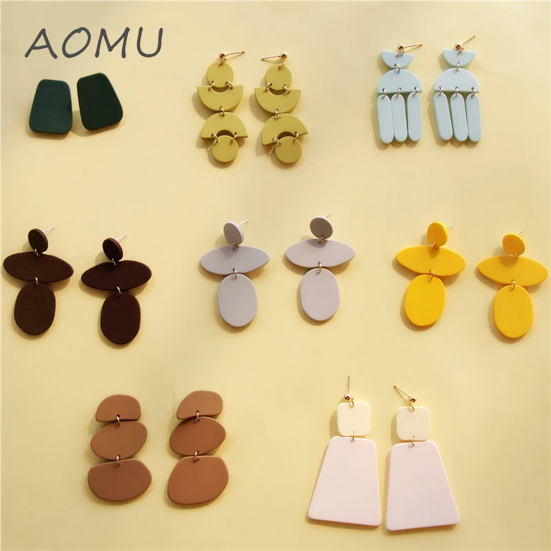 Женские акриловые серьги подвески AOMU необычные круглые и квадратные в Корейском