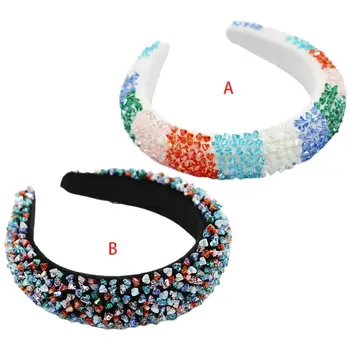 

Women Baroque Sponge Padded Bandana Mutlicolored Crystal Jewelry Party Headband M7DD