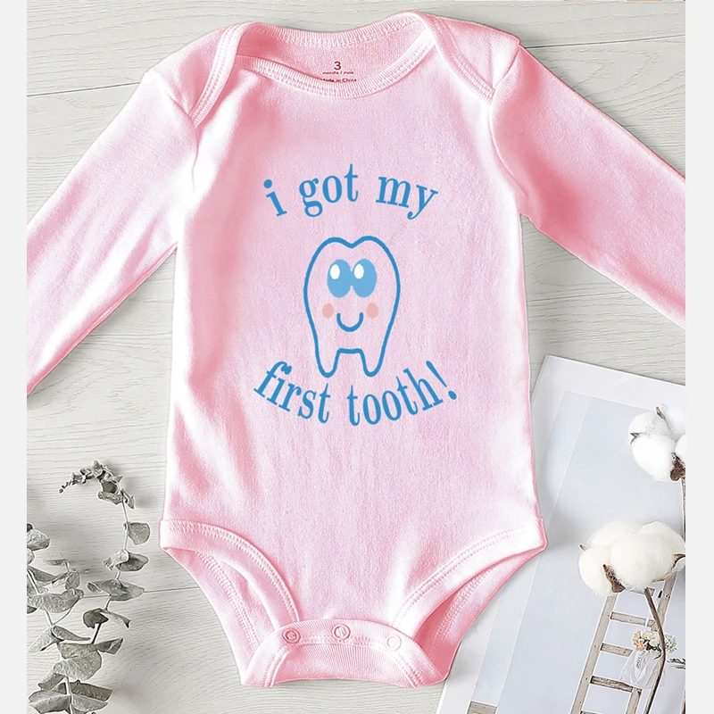 Bamboo fiber children's clothes Bodysuit for Newborns Toddler Jumpsuits Winter Long Sleeve Baby Onesies I Got My First Tooth Printed Girl Boy Infant Clothes Baby Bodysuits expensive