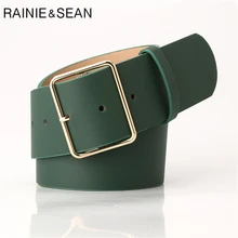 

RAINIE SEAN Army Green Women Belt Ladies Waist Belt for Trousers Casual Buckle Pu Leather Wide Belt Women Accessories 104cm