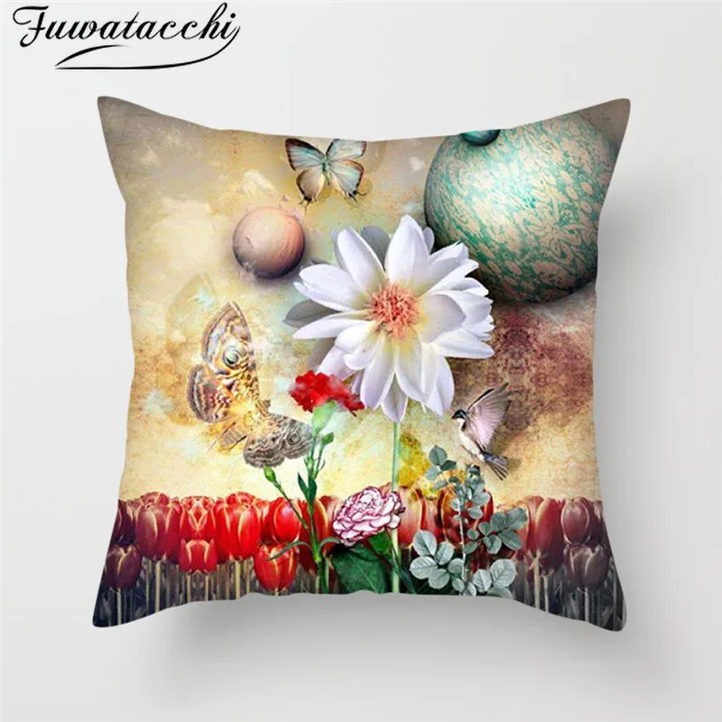 

Fuwatacchi Lotus Lily Rose Pillow Cover Sunflower Cushion Cover for Home Chair Decorative Pillows Flowers Cushion Cover 45*45cm