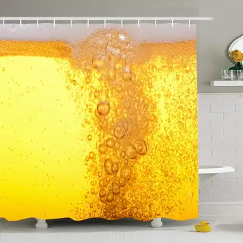 

Shower Curtain Set with Hooks 66x72 Beer Up Pub Nobody Bubbles Bar High Magnification Closeup Thirst Textures Transparent Food