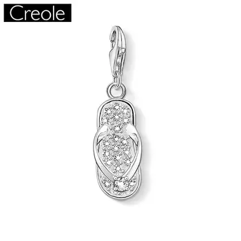 

Charm Pendant Flip Flop Pave,2018 Fashion Jewelry Lucky Trendy Pure 925 Sterling Silver Gift For Women Men Fit Bracelet Necklace