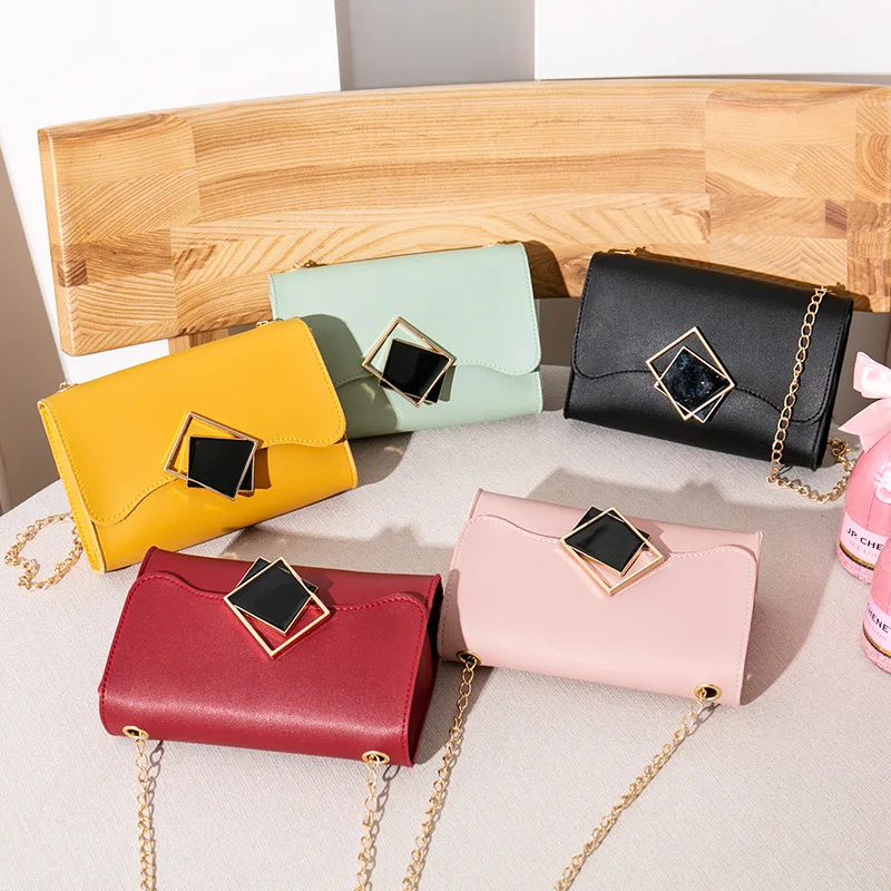 

Korean version of the candy color shoulder chain small square bag 2020 new products ladies square buckle mobile coin purse