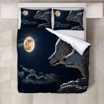 

Night Moon Wolf Bedding Set Sheet Children Room Bed Sheet Pillow case Bedding Set Queen Bedding set