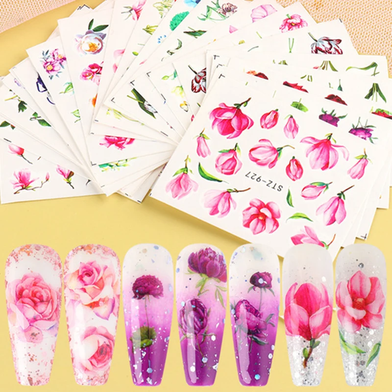 

24pcs Embossed Blossom Flower Leaf Nail Water Transfer Sticker Rose Leaf Decal Summer Nail Art Decoration Manicure Nail Art DIY