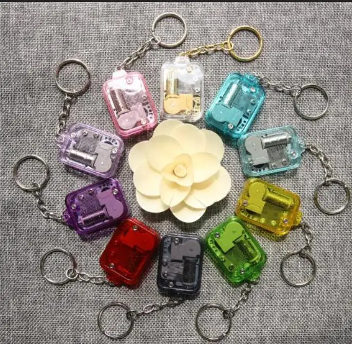 Mixed color Красочная прозрачная музыкальная шкатулка, брелок для ключей, Мини акриловая Музыкальная шкатулка с сердцем, брелок для ключей, держатель для ключей, подарок для девочек, 10 шт./лот - Цвет: Mixed color