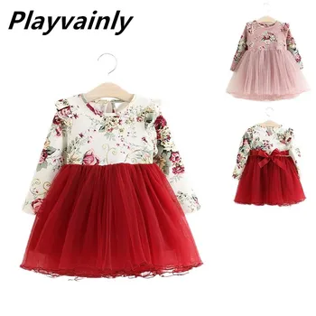 

Girls Dress Floral Christmas Dress Girl Long Sleeve Fluffy Tutu Princess Dress Children Clothing E504779