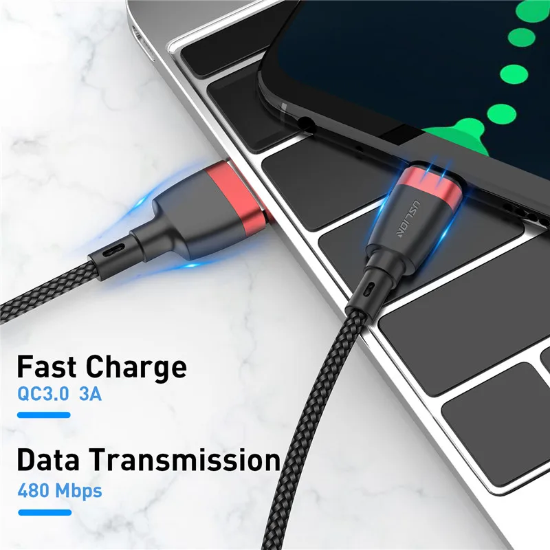 USLION 2m 1m 3A кабель usb type C Быстрая зарядка QC3.0 USB C кабель для мобильного телефона для устройств usb type-C зарядное устройство для Xiaomi huawei