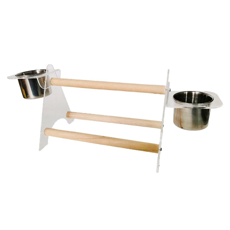 Pet Bird Play Stand, акриловый бар с 2 поддонами из нержавеющей стали, кормушки для попугая и миски для кормления воды и еды