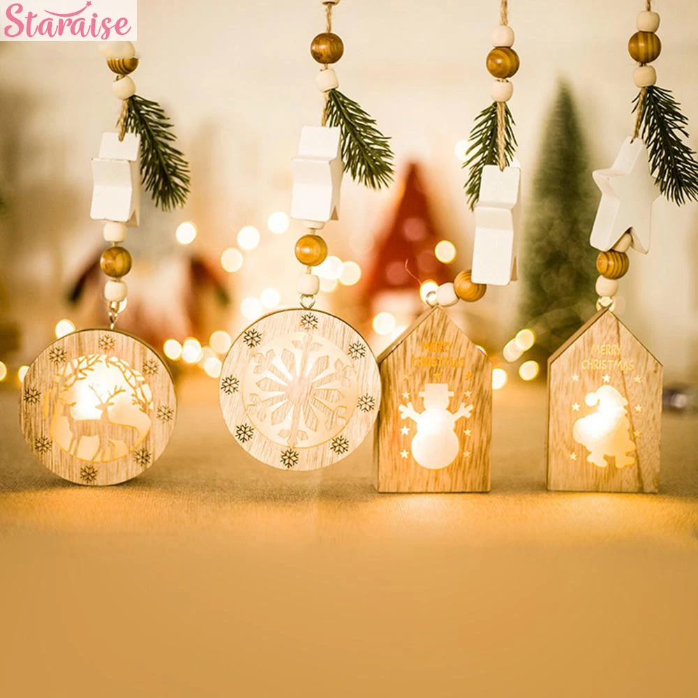 

LED Christmas Decor Luminous Wooden Pendant With Battery Christmas Tree Decor For Home 2019 Navidad Xmas Ornament Table Decor