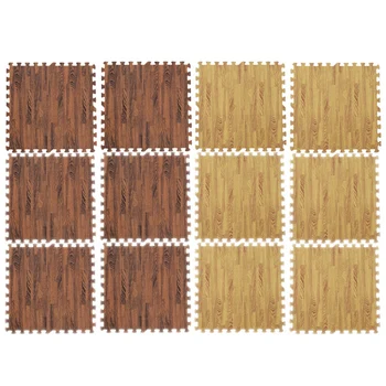 

12 Pcs Wood Grain Puzzle Mat Baby Play Mat Splicing Bedroom Soft Floor Interlocking Kids Rug Living Room Crawling Carpet